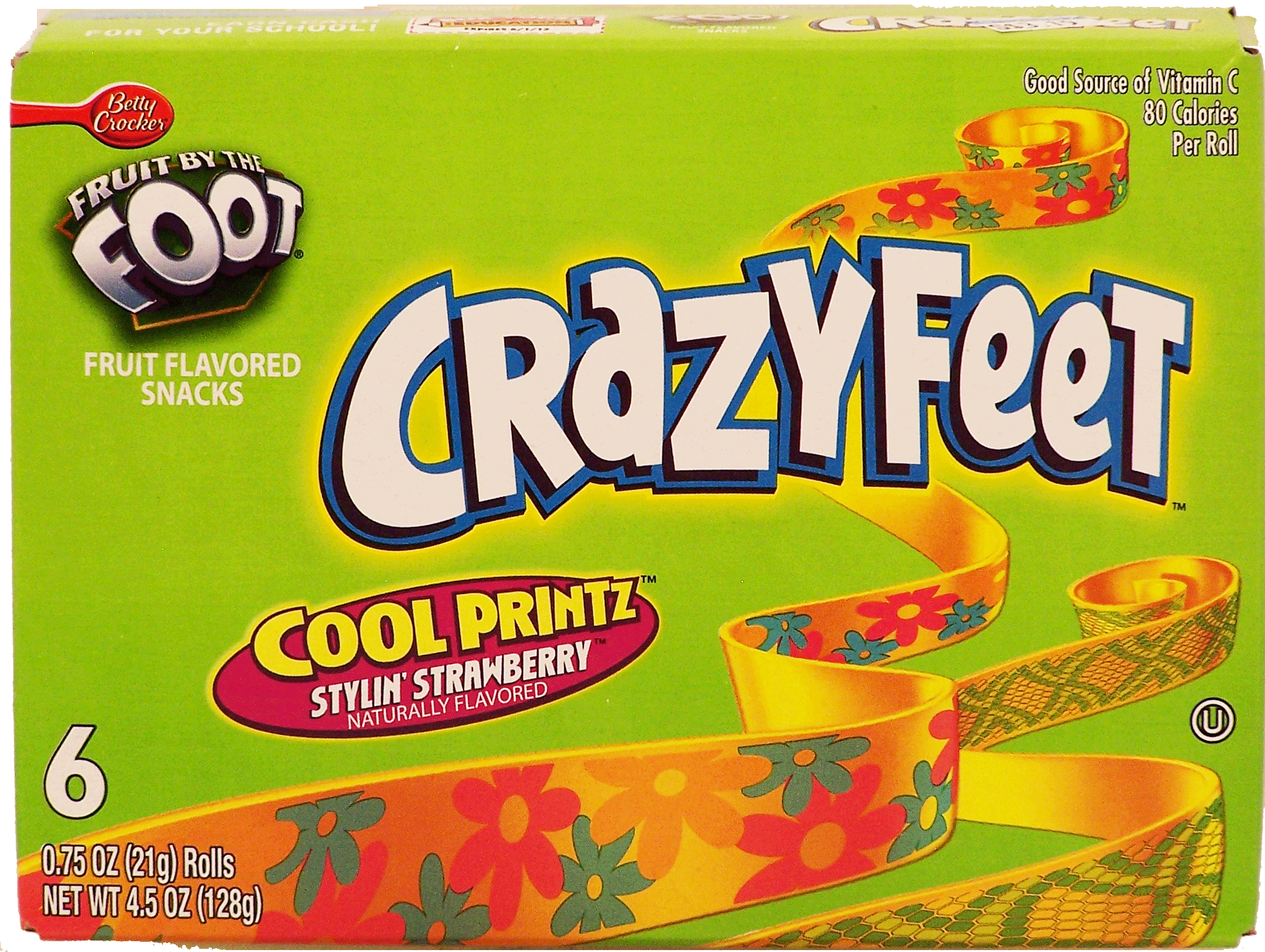 Betty Crocker&nbsp;Fruit by the Foot&nbsp;crazy feet, stylin' strawberry, 6 rolls Full-Size Picture